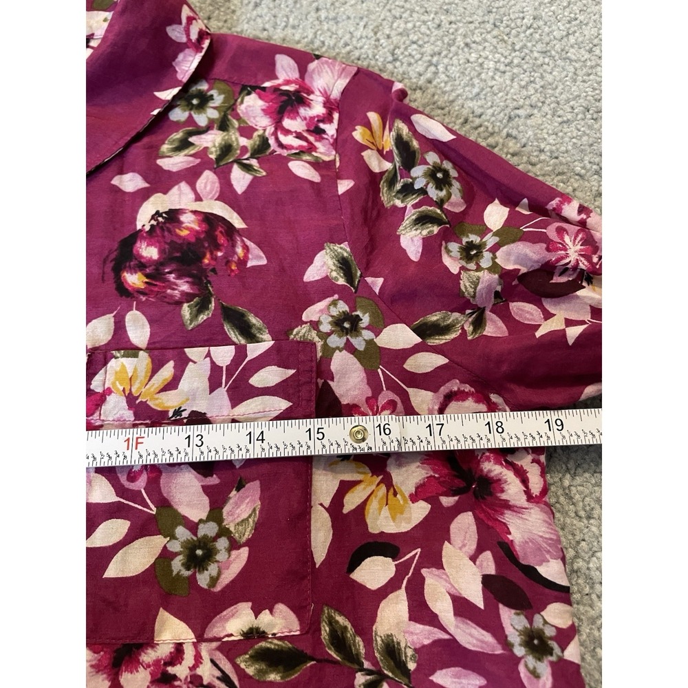 WHBM Silk Blend Floral Blouse Womens Sz 4 Pink Purple Button Up Cottagecore Boho - Picture 8 of 13